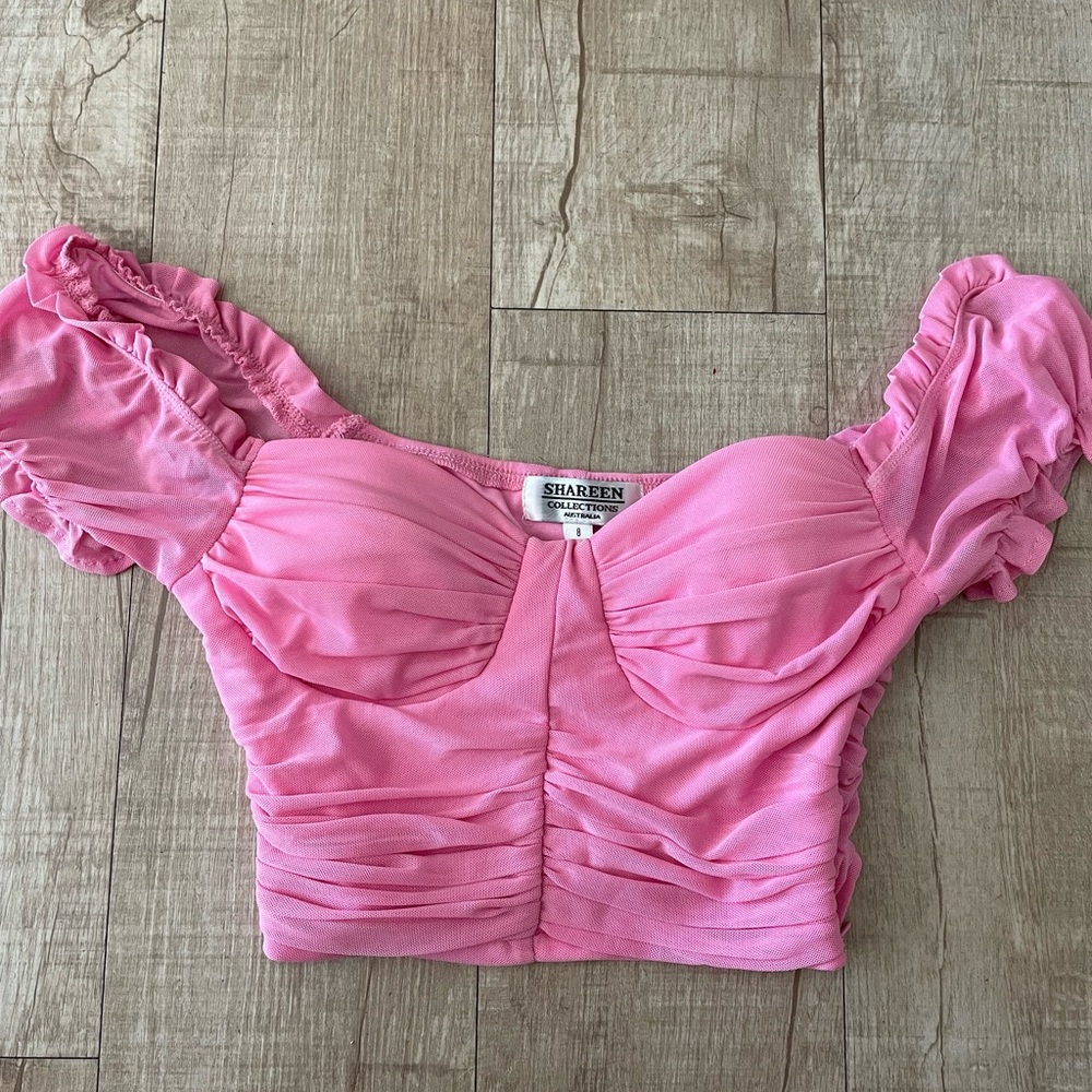 Shareen- Pink ruffled tank, built in bra, side enclosed zipper